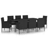 vidaXL Ensemble &agrave; manger de jardin 9 pcs Noir
