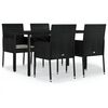 vidaXL Ensemble &agrave; manger de jardin coussins 5pcs Noir R&eacute;sine tress&eacute;e