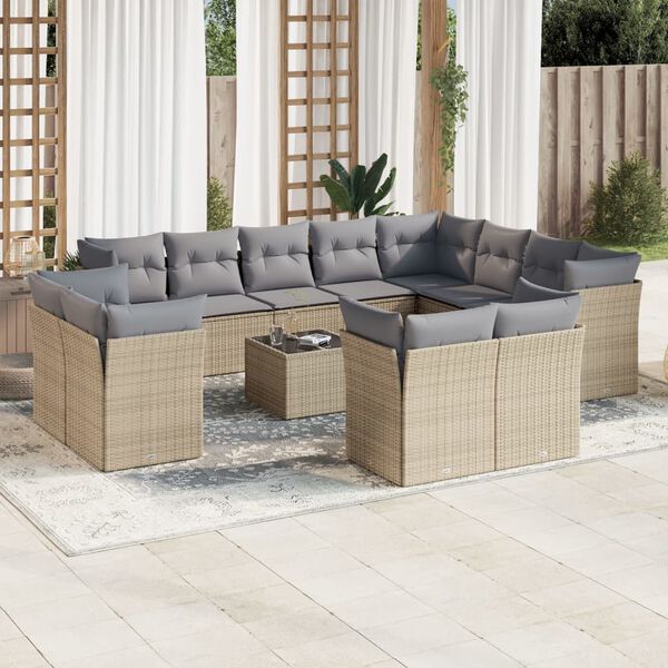 vidaXL Salon de jardin avec coussins 13 pcs beige r&eacute;sine tress&eacute;e