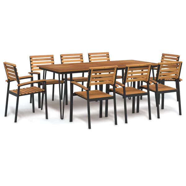 vidaXL Ensemble &agrave; manger de jardin 9 pcs bois d'acacia solide et m&eacute;tal