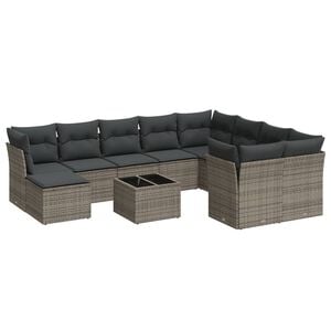 vidaXL Salon de jardin 11 pcs avec coussins gris r&eacute;sine tress&eacute;e