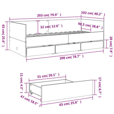 vidaXL Lit de jour et tiroirs sonoma gris 100x200cm bois d'ingénierie