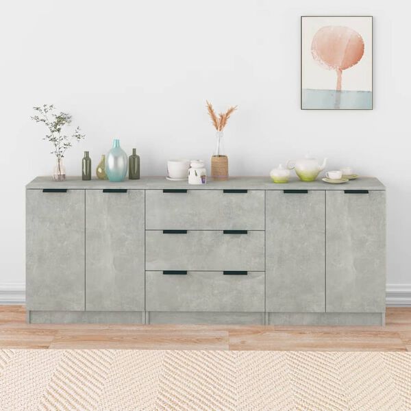 vidaXL Buffets 3 pcs gris béton bois d'ingénierie