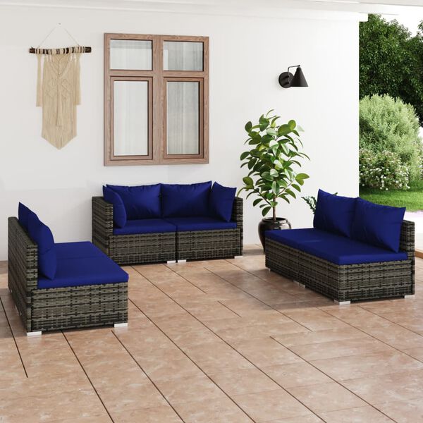 vidaXL Salon de jardin 6 pcs avec coussins R&eacute;sine tress&eacute;e Gris