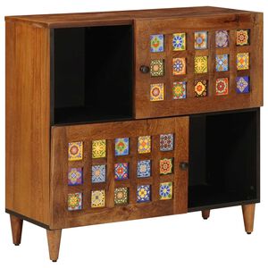 vidaXL Buffet avec porte Noyer 80 x 33 x 75 cm Bois de mangue massif