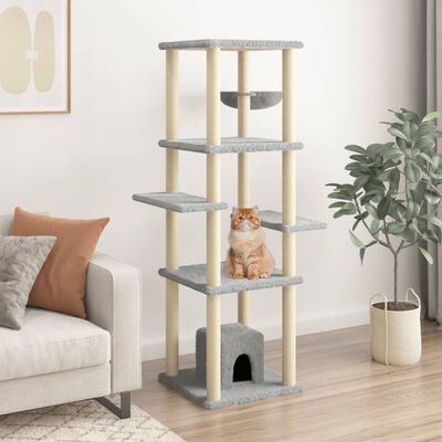 vidaXL Arbre à chat avec griffoirs en sisal Gris clair 154 cm