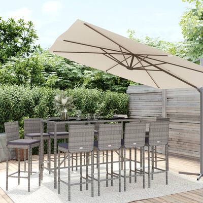 vidaXL Ensemble de bar de jardin 11 pcs avec coussins gris poly rotin