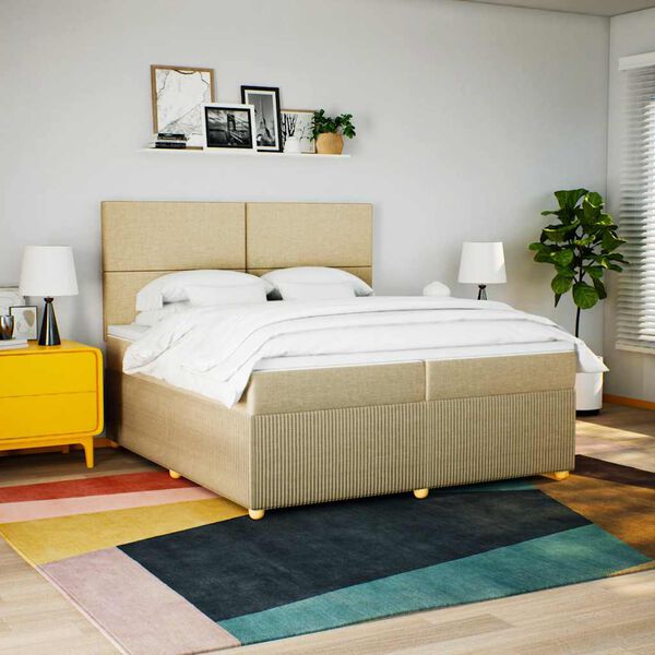 vidaXL Sommier &agrave; lattes de lit avec matelas Cr&egrave;me 200x200 cm Tissu