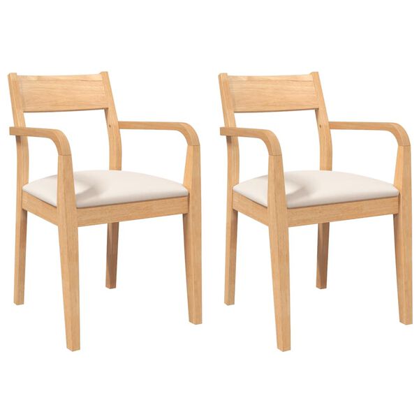 vidaXL Chaises à manger coussins 2 pcs naturel bois massif caoutchouc