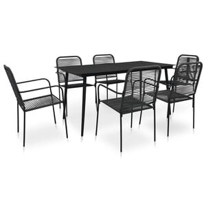 vidaXL Ensemble &agrave; manger de jardin 7 pcs Corde en coton et acier Noir
