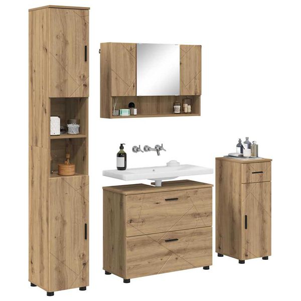 vidaXL Ensemble de mobilier de salle de bain 4 pcs Ch&ecirc;ne artisanal
