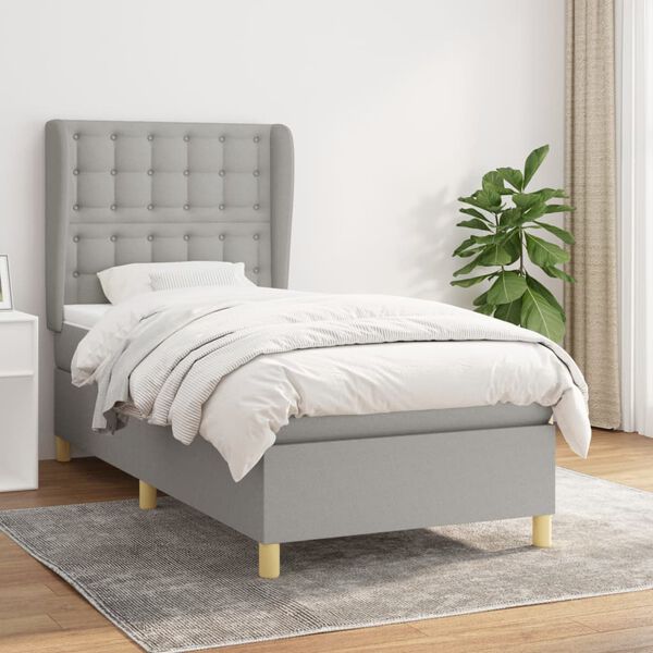 vidaXL Sommier &agrave; lattes de lit avec matelas Gris clair 90x200 cm Tissu