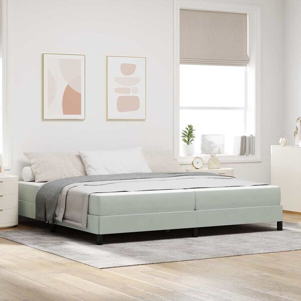 vidaXL Lit &agrave; ressorts avec matelas Gris clair 200 x 200 cm tissu