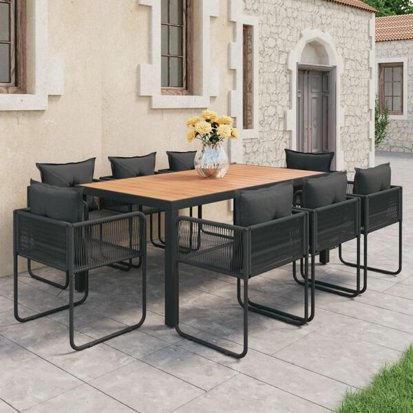 vidaXL Ensemble &agrave; manger de jardin 9pcs PVC r&eacute;sine tress&eacute;e noir marron