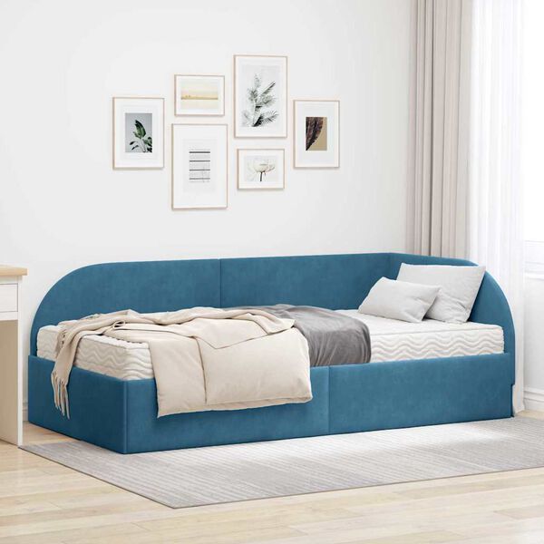 vidaXL Cadre de lit d'angle avec matelas 2 pcs Bleu Velours