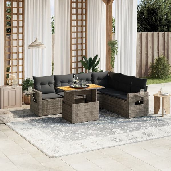 vidaXL Salon de jardin avec coussins 7 pcs gris r&eacute;sine tress&eacute;e