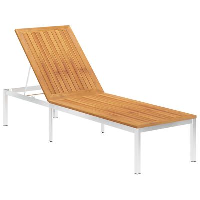 vidaXL Chaise longue bois d'acacia solide et acier inoxydable