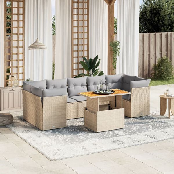 vidaXL Salon de jardin avec coussins 8 pcs beige r&eacute;sine tress&eacute;e