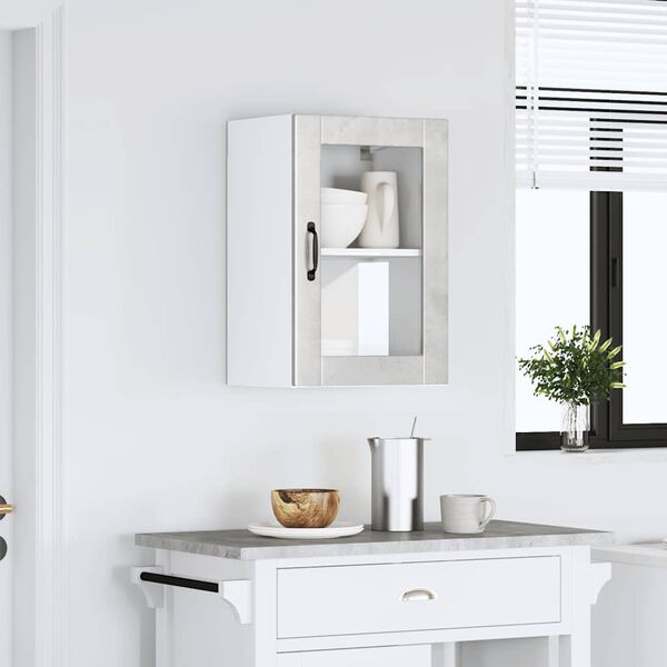 vidaXL Armoire murale de cuisine avec porte en verre Porto gris b&eacute;ton