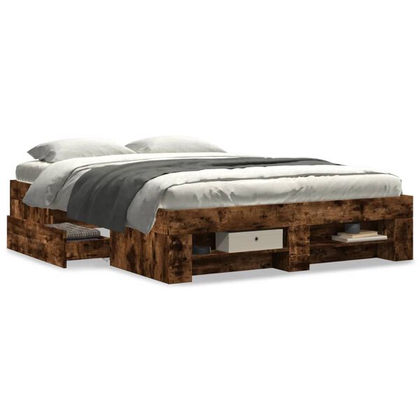 vidaXL Cadre de lit sans matelas ch&ecirc;ne fum&eacute; 135x190 cm bois ing&eacute;nierie