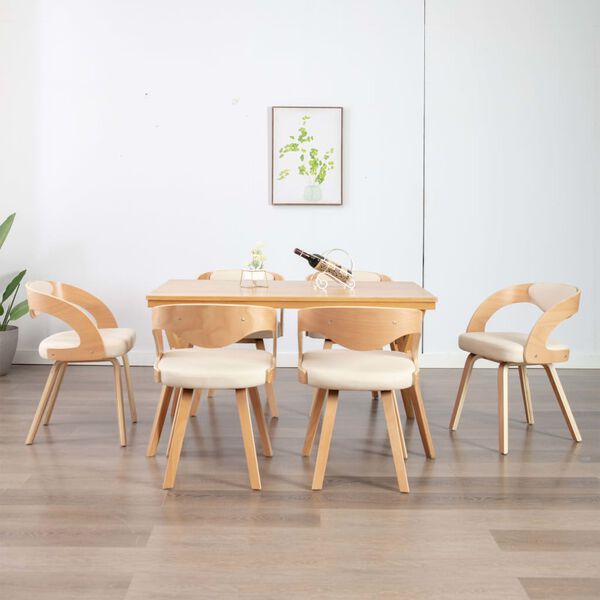 vidaXL Chaises &agrave; manger lot de 6 cr&egrave;me bois courb&eacute; et similicuir
