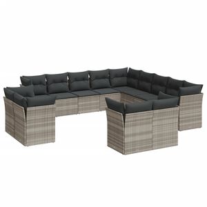 vidaXL Salon de jardin avec coussins 13 pcs gris clair r&eacute;sine tress&eacute;e