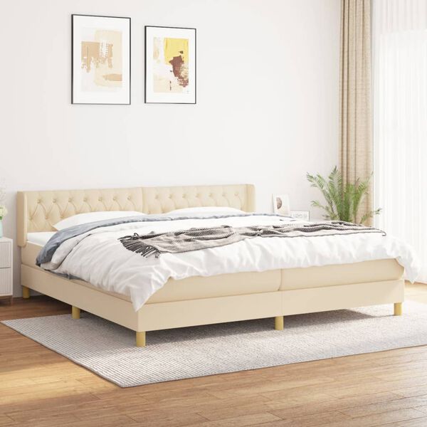 vidaXL Sommier &agrave; lattes de lit avec matelas Cr&egrave;me 160x200 cm Tissu
