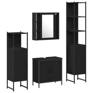 vidaXL Ensemble de mobilier de salle de bain avec &eacute;tag&egrave;re 4 pcs Noir
