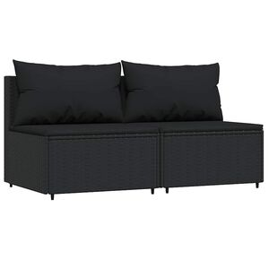 vidaXL Canap&eacute;s centraux de jardin et coussins 2pcs Noir R&eacute;sine tress&eacute;e