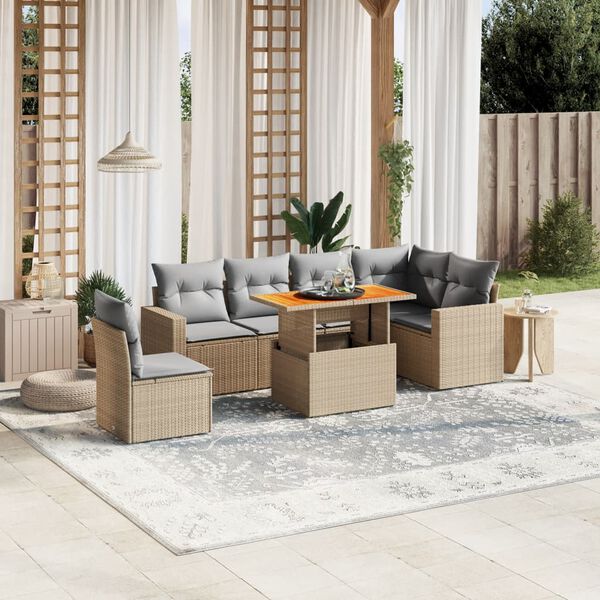 vidaXL Salon de jardin avec coussins 7 pcs beige r&eacute;sine tress&eacute;e