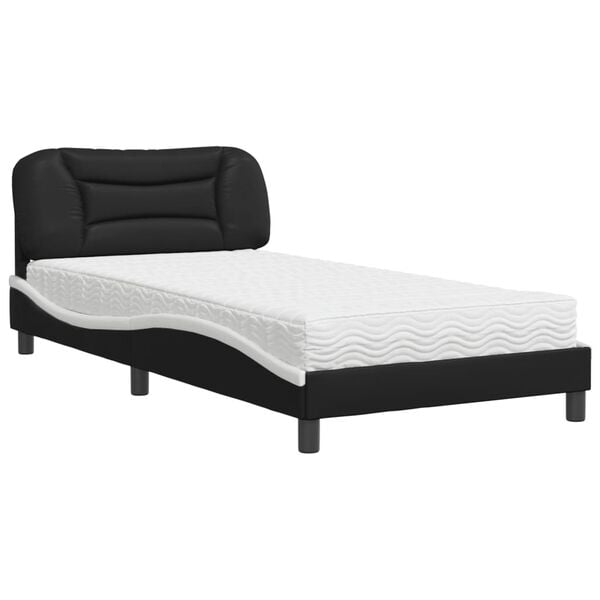 vidaXL Lit avec matelas Hvar noir et blanc 100x200 cm similicuir