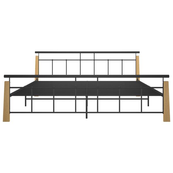 vidaXL Cadre de lit sans matelas m&eacute;tal bois de ch&ecirc;ne massif 200x200 cm