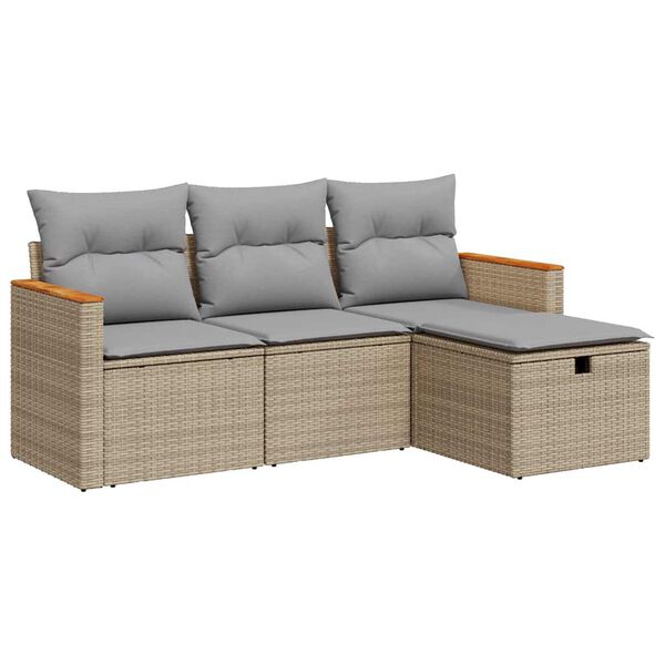 vidaXL Salon de jardin avec coussins 4 pcs beige r&eacute;sine tress&eacute;e