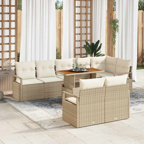 vidaXL Ensemble de canap&eacute; de jardin avec coussin 9 pcs Beige et cr&egrave;me