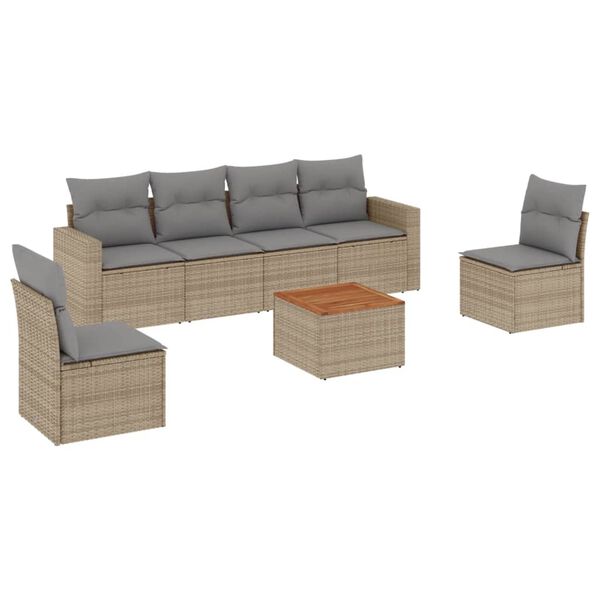 vidaXL Salon de jardin avec coussins 7 pcs beige r&eacute;sine tress&eacute;e