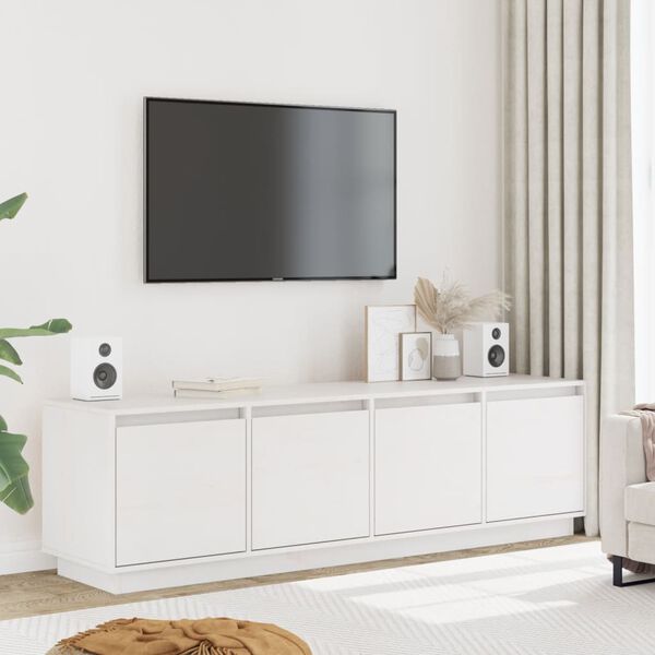 vidaXL Meuble TV Blanc 156x37x45 cm Bois de pin massif