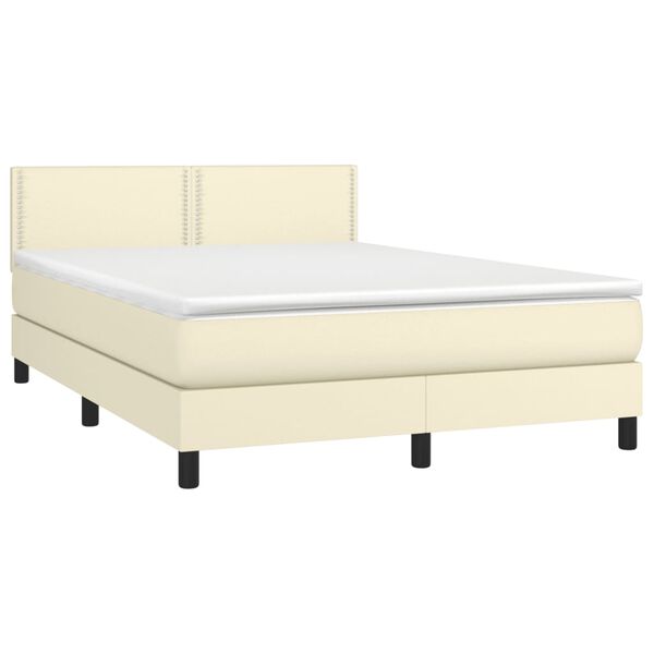 vidaXL Sommier &agrave; lattes de lit avec matelas et LED Cr&egrave;me 140x190 cm