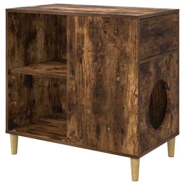 vidaXL Maison pour chat Ch&ecirc;ne fum&eacute; 72 x 42.5 x 70 cm Bois d'ing&eacute;nierie