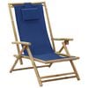 vidaXL Fauteuil pliant inclinable en bambou et tissu bleu marine