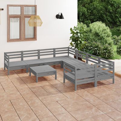 vidaXL Salon de jardin 9 pcs Gris Bois de pin massif