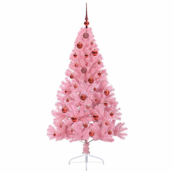 vidaXL Sapin de No&euml;l artificiel pr&eacute;-&eacute;clair&eacute; Rose 150 cm PVC