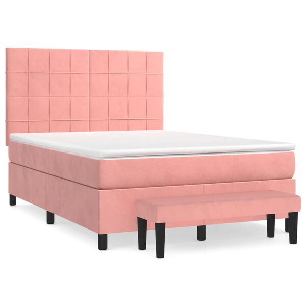vidaXL Sommier &agrave; lattes de lit avec matelas Rose 140x200 cm Velours