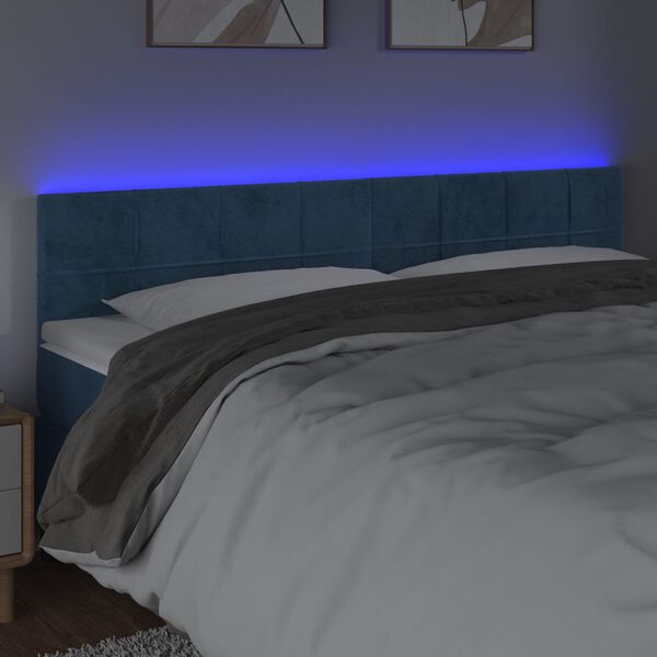 vidaXL T&ecirc;te de lit &agrave; LED Bleu fonc&eacute; 180x5x78/88 cm Velours