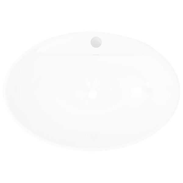 vidaXL Lavabo ovale en c&eacute;ramique avec trou de robinet