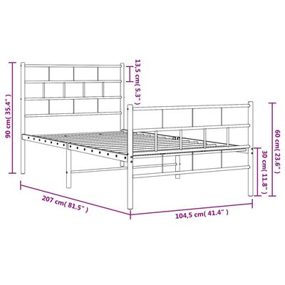 vidaXL Cadre de lit métal sans matelas et pied de lit blanc 100x200 cm