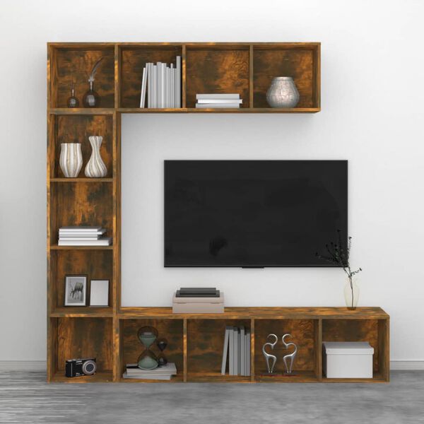 vidaXL Ensemble biblioth&egrave;que/meuble TV 3 pcs Ch&ecirc;ne fum&eacute; 180x30x180 cm