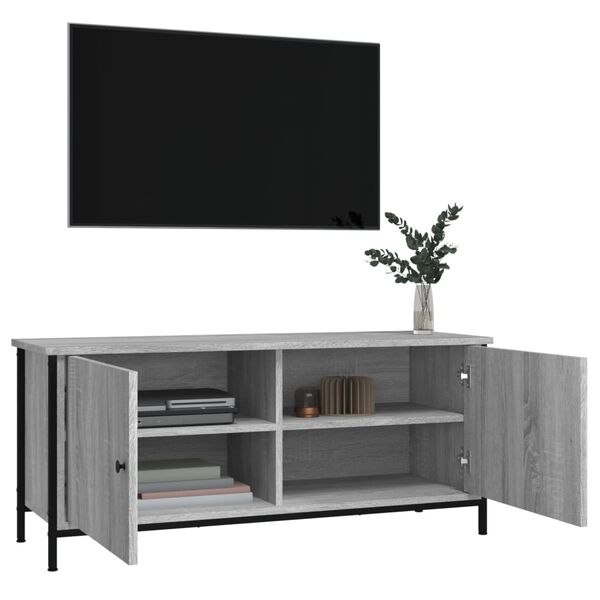 vidaXL Meuble TV avec portes sonoma gris 102x35x45cm bois d'ing&eacute;nierie