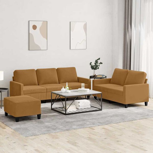 vidaXL Ensemble de canap&eacute;s 3 pcs avec coussins Marron Velours