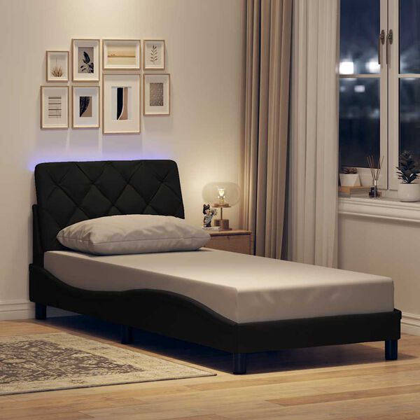 vidaXL Cadre de lit avec LED sans matelas noir 90x200 cm tissu