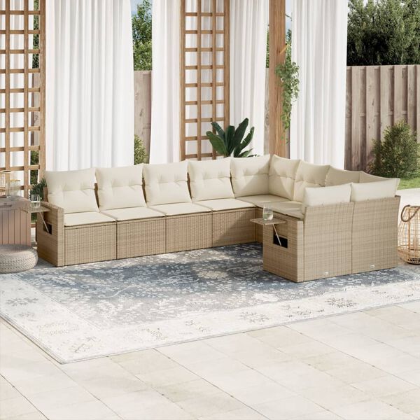vidaXL Salon de jardin avec coussins 9 pcs beige r&eacute;sine tress&eacute;e